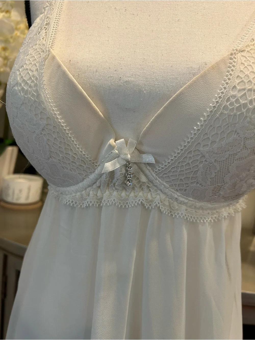 Sheer Lace Babydoll Chemise in Ivory